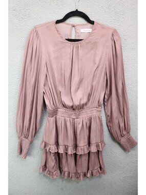 Anna Craig Long Balloon Sleeves Tiered Silky Dress-Small-Minimalist
